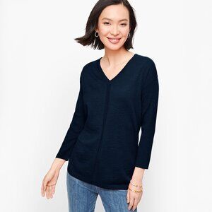 NWT Talbots Navy V-Neck Sweater Size S – 100% Cotton 3/4 Sleeve Lightweight Pull